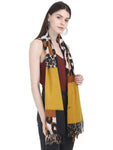 FabSeasons Yellow Leopard Printed Acrylic Woolen Scarf For Women
