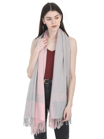 FabSeasons BabyPink-Grey Woolen Scarf, Muffler, Shawl and Stole for Winters