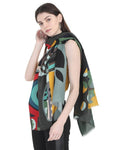 FabSeasons Stylish Green Abstract Printed Cotton Scarves for Summer & Winter