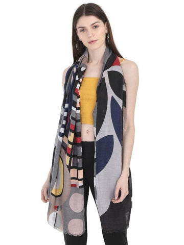 FabSeasons Stylish Grey Abstract Printed Cotton Scarves for Summer & Winter freeshipping - FABSEASONS