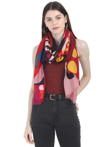 FabSeasons Stylish Red Abstract Printed Cotton Scarves for Summer & Winter