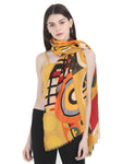 FabSeasons Stylish Yellow Abstract Printed Cotton Scarves for Summer & Winter