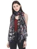 FabSeasons Stylish Black Floral Printed Cotton Scarves For Women