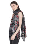 FabSeasons Stylish Black Floral Printed Cotton Scarves For Women