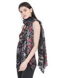 FabSeasons Stylish Black Floral Printed Cotton Scarves For Women