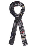 FabSeasons Stylish Black Floral Printed Cotton Scarves For Women