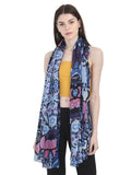 FabSeasons Stylish Blue Floral Printed Cotton Scarves For Women