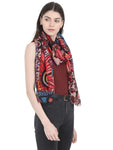 FabSeasons Stylish Red Floral Printed Cotton Scarves For Women