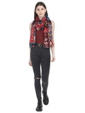 FabSeasons Stylish Red Floral Printed Cotton Scarves For Women