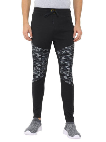 FabSeasons Casual Premium Fashion Black Camouflage Printed Lycra Track Pant for Men