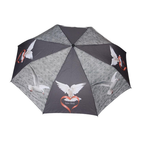 FabSeasons Love Bird Digital Printed 3 Fold Fancy Automatic Black Umbrella