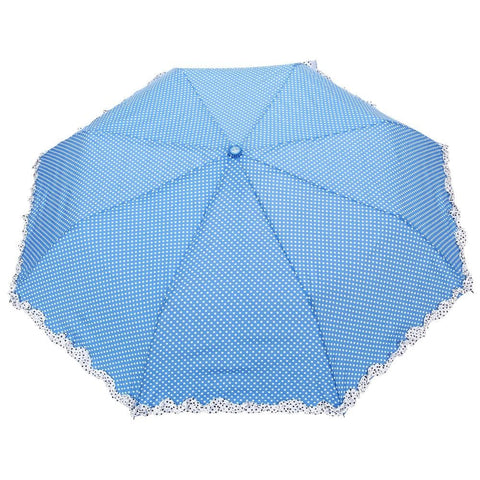 FabSeasons Blue Dot Printed with frills 3 fold fancy Automatic Umbrella