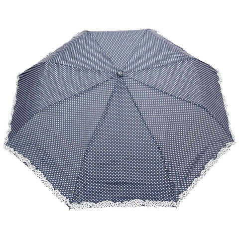 FabSeasons NavyBlue Dot Printed with frills 3 fold fancy Automatic Umbrella