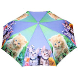 FabSeasons Cute Cats and Kittens Teddy Print 3 fold Blue Umbrella