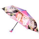 FabSeasons Cute Cats and Kittens Teddy Print 3 fold Pink Umbrella