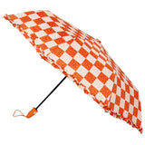 FabSeasons Checkered Orange Checks Printed 3 Fold Semi Umbrella with Frills