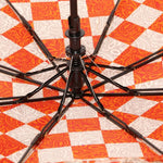 FabSeasons Checkered Orange Checks Printed 3 Fold Semi Umbrella with Frills