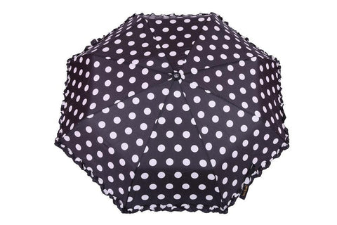 FabSeasons Big White Polka Dots Printed Automatic 3 Fold Black Umbrella with frills