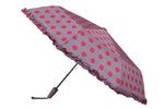 FabSeasons Big Pink Polka Dots Printed Automatic 3 Fold Grey Umbrella with frills