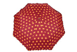 FabSeasons Big Yellow Polka Dots Printed Automatic 3 Fold Maroon Umbrella with frills