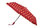 FabSeasons Big Yellow Polka Dots Printed Automatic 3 Fold Maroon Umbrella with frills