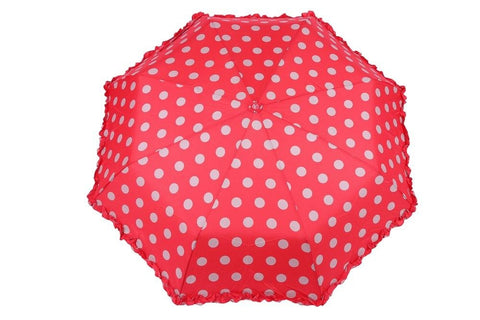 FabSeasons Big Grey Polka Dots Printed Automatic 3 Fold Red Umbrella with frills