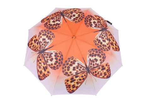 FabSeasons Orange Butterfly Printed 3 fold Umbrella