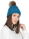 FabSeasons Acrylic Blue Woolen Winter skull cap with Pom Pom for Girls & Women