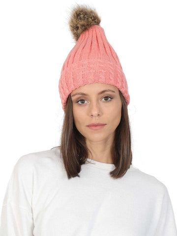 FabSeasons Acrylic Pink Woolen Winter skull cap with Pom Pom for Girls & Women