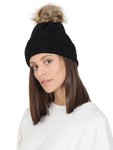 FabSeasons Black Acrylic Woolen Winter skull cap with Pom Pom for Girls & Women