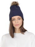 FabSeasons Navy Acrylic Woolen Winter skull cap with Pom Pom for Girls & Women
