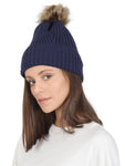 FabSeasons Navy Acrylic Woolen Winter skull cap with Pom Pom for Girls & Women