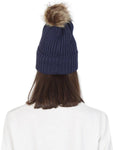 FabSeasons Navy Acrylic Woolen Winter skull cap with Pom Pom for Girls & Women