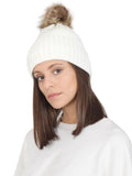 FabSeasons White Acrylic Woolen Winter skull cap with Pom Pom for Girls & Women