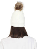 FabSeasons White Acrylic Woolen Winter skull cap with Pom Pom for Girls & Women