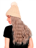 FabSeasons Winter Beige skull cap with Pom Pom & a Detachable Wig for Girls & Women