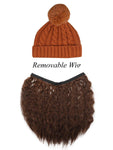 FabSeasons Winter Brown skull cap with Pom Pom & a Detachable Wig for Girls & Women