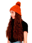 FabSeasons Winter Brown skull cap with Pom Pom & a Detachable Wig for Girls & Women