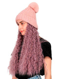 FabSeasons Winter Lightpink skull cap with Pom-Pom & Detachable Wig for Girls & Women