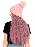 FabSeasons Winter Lightpink skull cap with Pom-Pom & Detachable Wig for Girls & Women freeshipping - FABSEASONS