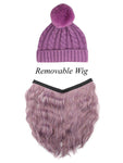 FabSeasons Winter Purple skull cap with Pom Pom & a Detachable Wavy Wig for Girls & Women