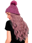 FabSeasons Winter Purple skull cap with Pom Pom & a Detachable Wavy Wig for Girls & Women