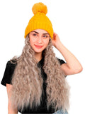 FabSeasons Winter Yellow skull cap with Pom-Pom & a Detachable Curly shaped Wig for Girls & Women freeshipping - FABSEASONS