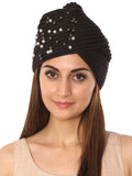 FabSeasons Acrylic Dark Grey Woolen casual & ethnic Skull Cap with Studs.