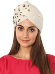 FabSeasons Acrylic White Woolen casual & ethnic Skull Cap with Studs