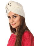 FabSeasons Acrylic White Woolen casual & ethnic Skull Cap with Studs