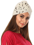 FabSeasons Acrylic White Woolen casual & ethnic Skull Cap with Studs