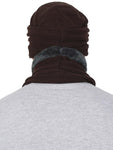 FabSeasons Unisex Dark brown Acrylic Woolen Beanie & Muffler with faux fur lining