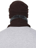 FabSeasons Unisex Dark brown Acrylic Woolen Beanie & Muffler with faux fur lining