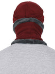 FabSeasons Unisex Maroon Acrylic Woolen Beanie & Muffler with faux fur lining